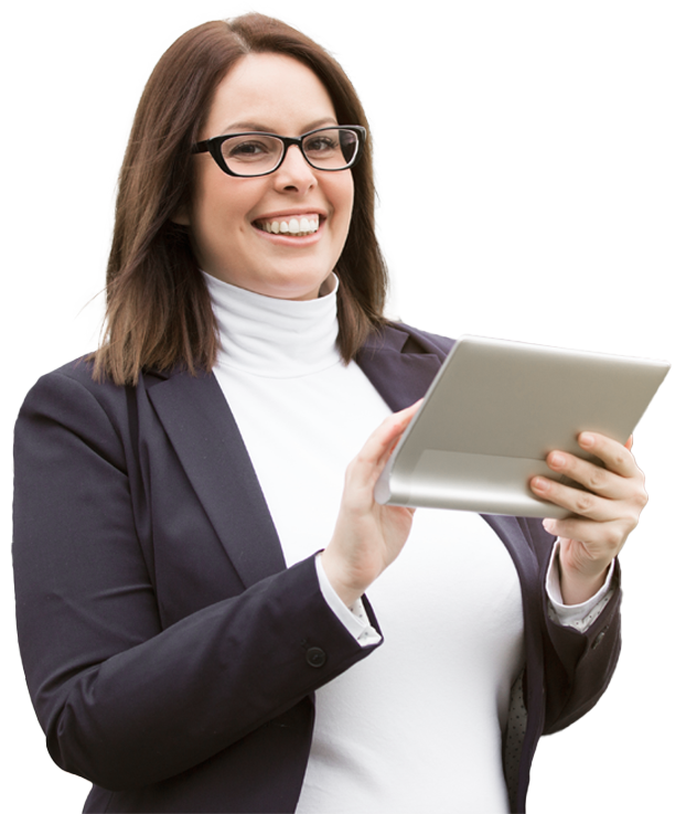 Smiling woman with the tablet